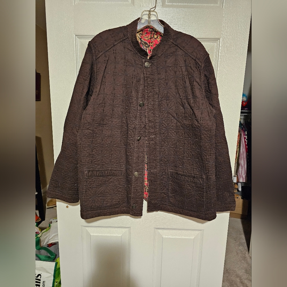 Brown and Red Paisley Quilted Reversible Jacket sz L